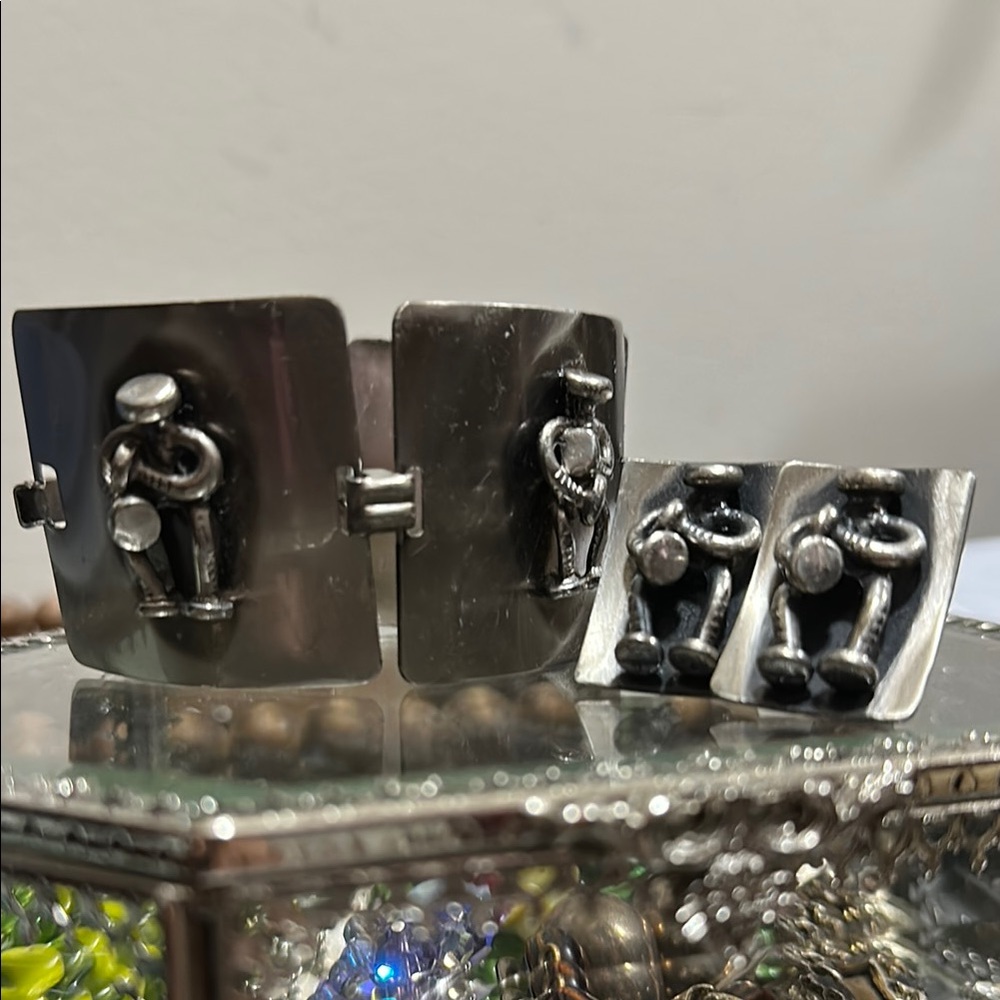Artisan bracelet and clip back earring set